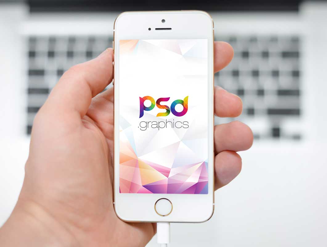 Hand Held iPhone 7 Front View PSD Mockup