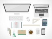Office Desk Flat Design Styled Items PSD Mockup