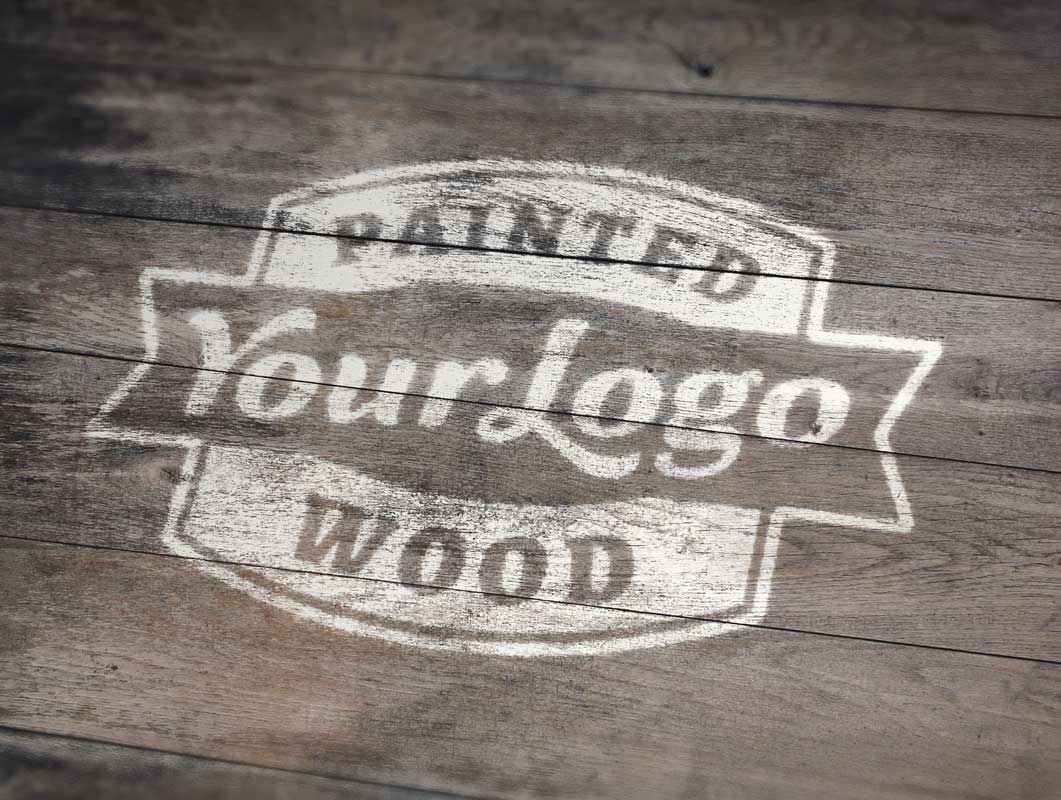 Painted Wood Boards Logo PSD Mockup