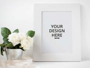 Picture Frame & White Rose Flowers PSD Mockup