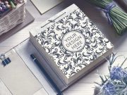String Bound Notebook With Floral Cover Pattern PSD Mockup