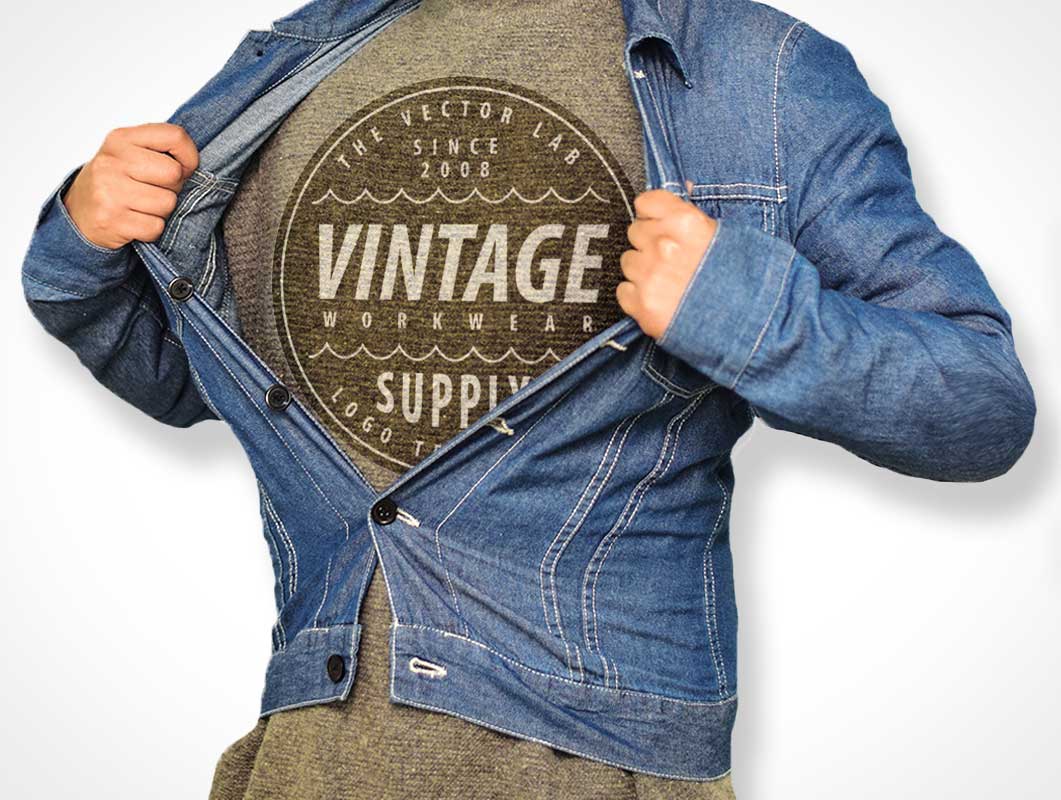 Vintage Jean Shirt Fashion Chest Logo PSD Mockup
