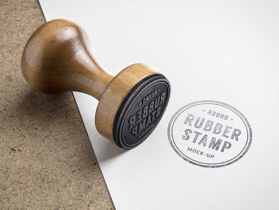 Wooden Rubber Ink Stamp PSD Mockup