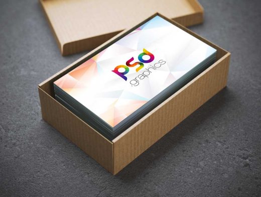Business Card & Cardboard Box Container PSD Mockup