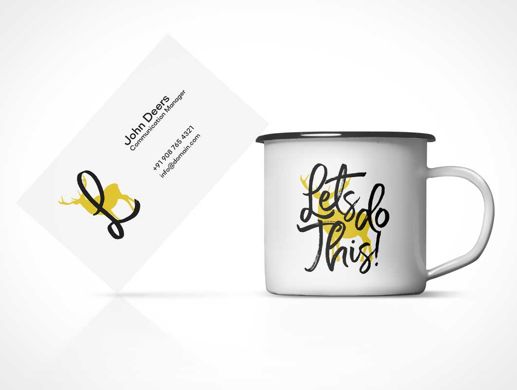 Business Card & Tin Coffee Cup PSD Mockup