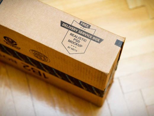 Download Cardboard Box Shipping Package & Label PSD Mockup - PSD ...