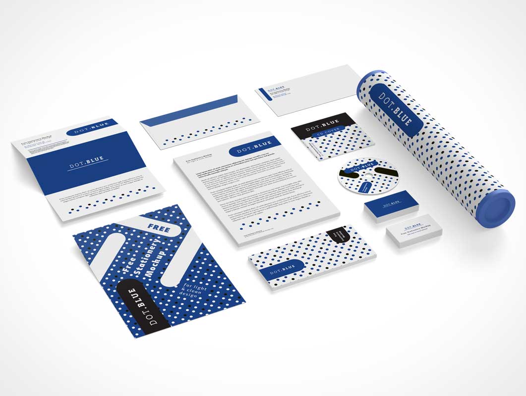 Corporate Identity Stationery Isometric & Top View PSD Mockup