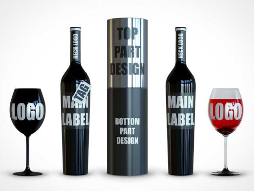 Dark Wine Bottles Showcasing High End Product PSD Mockup