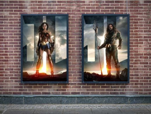 Dual Poster Frame Billboards On Brick Wall PSD Mockup