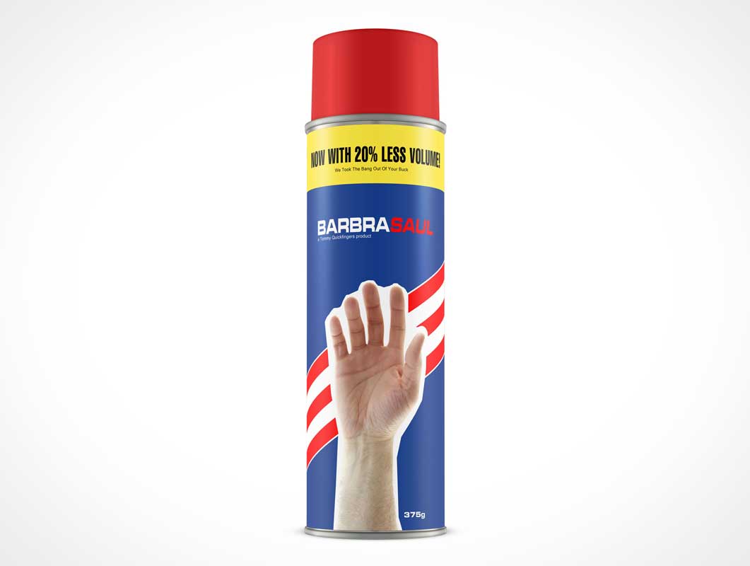 Full-Height Spray Can Front Label PSD Mockup