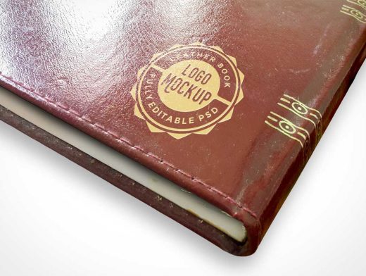 Leather Book With Edge Stitching & Gilded Logo PSD Mockup