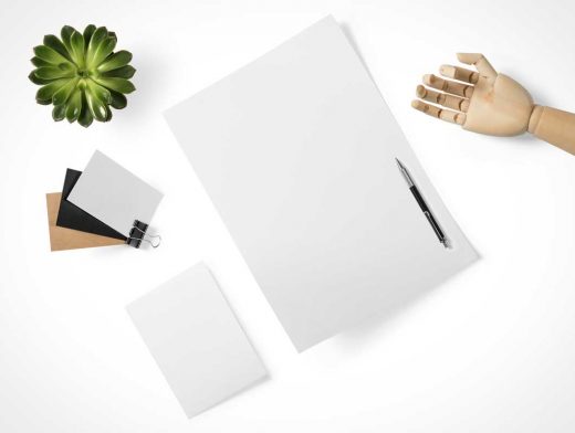 Letterhead & Business Card Top View PSD Mockup