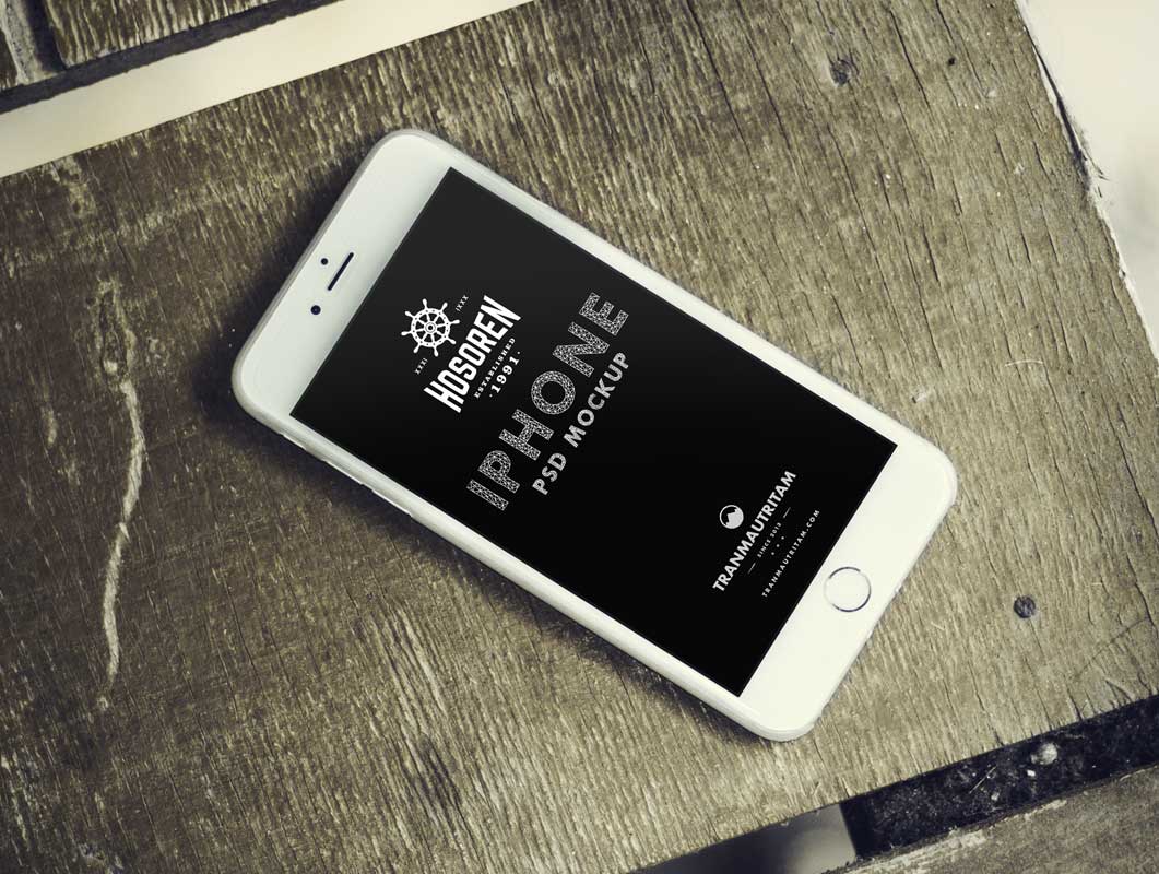 Photorealistic iPhone 6 Top Down View PSD Mockup