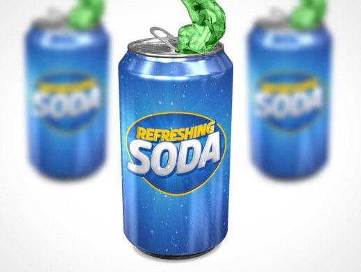 Soda Can Sugar Drink Explosion PSD Mockup