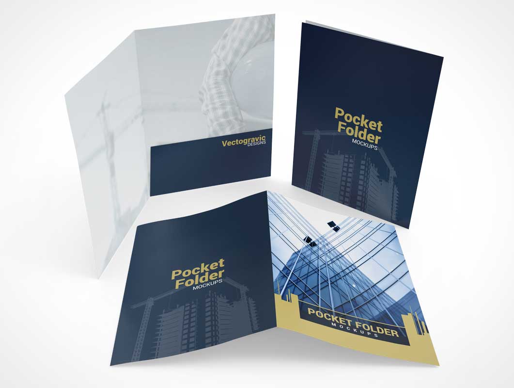 Standing Pocket Folders Front & Back Covers PSD Mockups