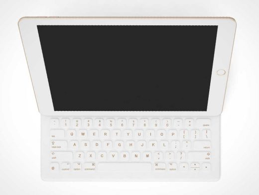 iPad & Keyboard Exaggerated Top View PSD Mockup