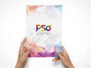 A4 Flyer Front Cover In Hand PSD Mockup
