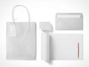 Boutique Stationery Bag, Letterhead, Envelope & Business Card PSD Mockup