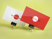 Business Cards Held Upright With Binder Clips PSD Mockup