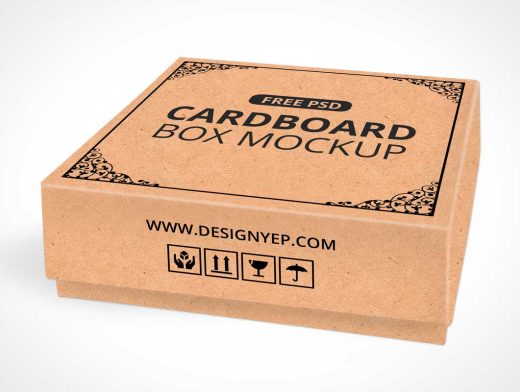 Cardboard Square Shipping Box PSD Mockup