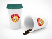 Cup Of Coffee & Spilled Beans PSD Mockup