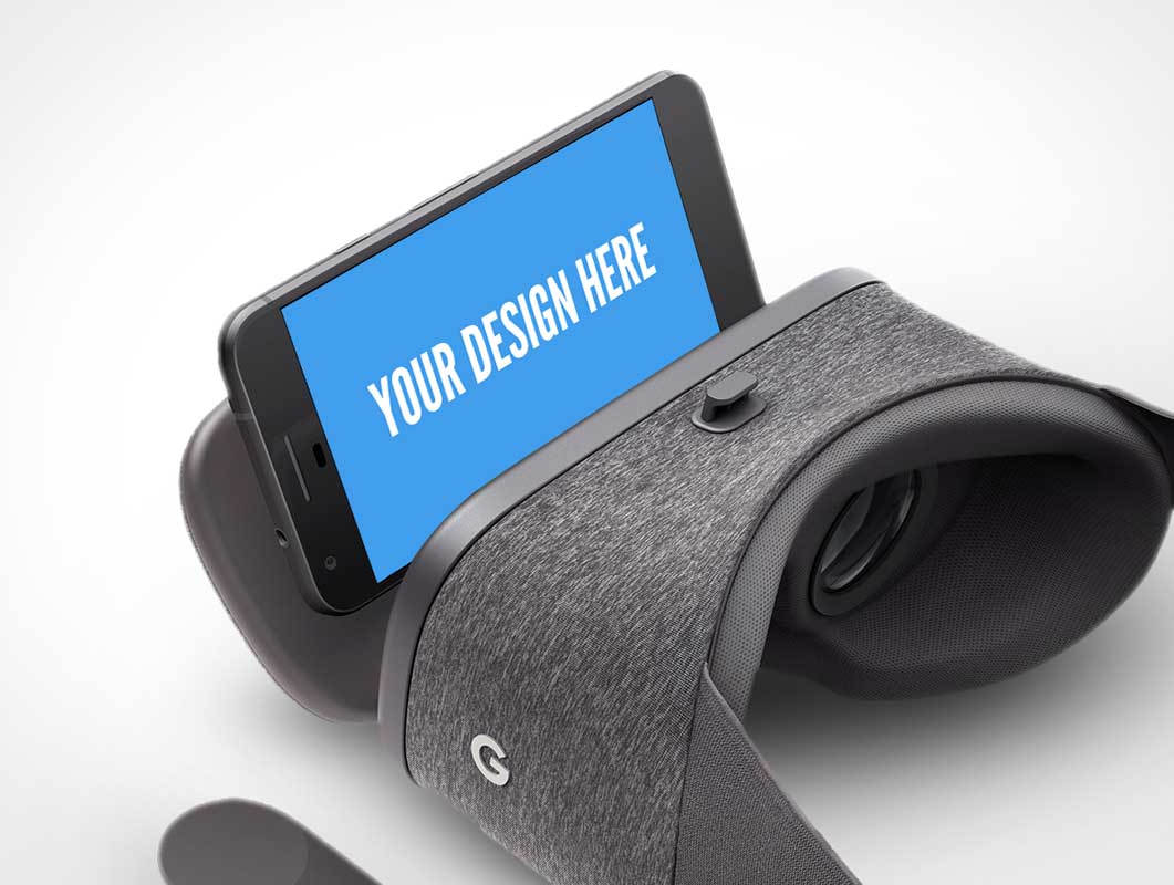 Google Daydream Smartphone VR Goggles PSD Mockup