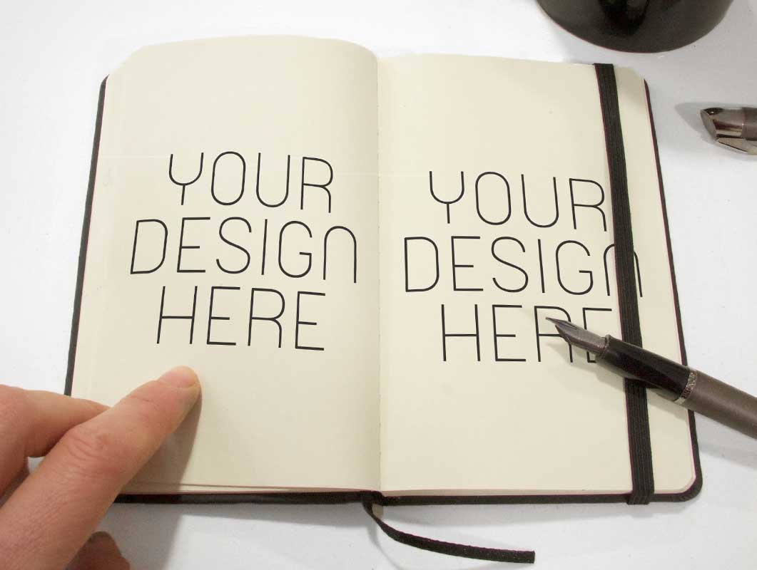 Hardcover Sketching Notebook Inside Left & Right Pages PSD Mockup