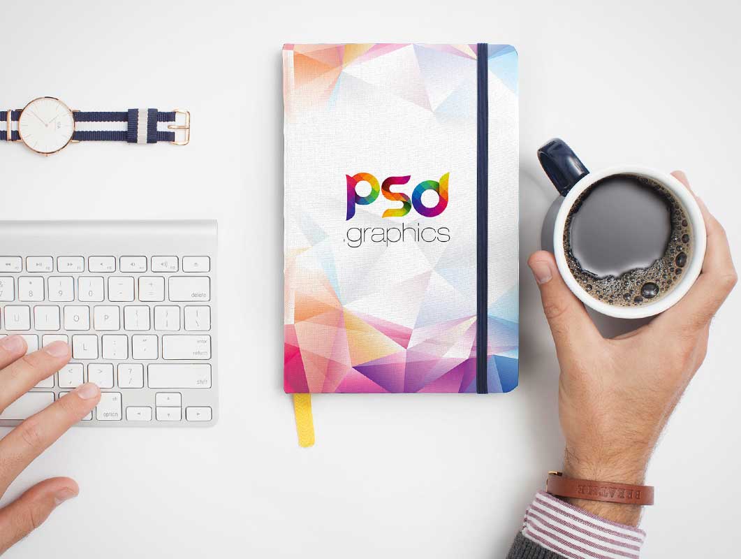 Notebook Front Cover Closed Top View PSD Mockup