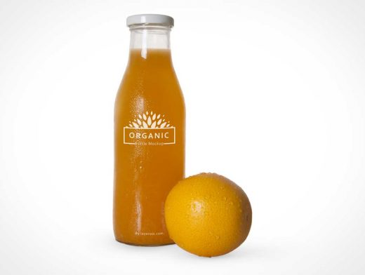 Orange Juice Bottle & Fruit Layers PSD Mockup