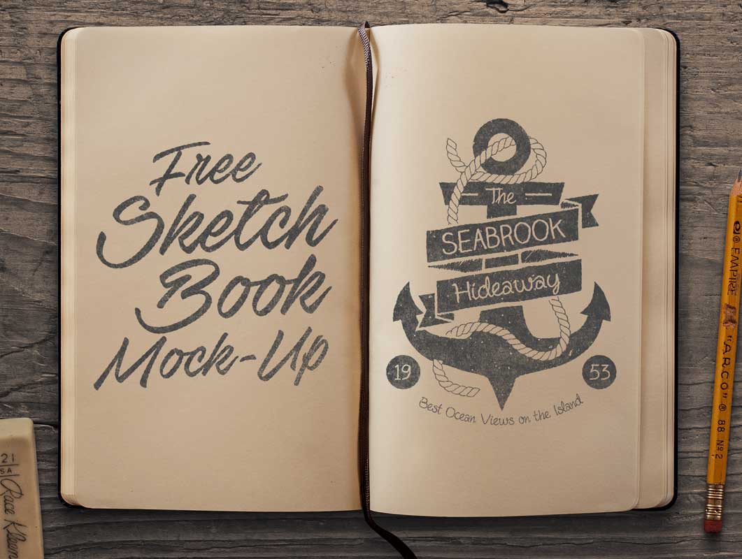 Sketchbook Top View Left & Right Pages PSD Mockup