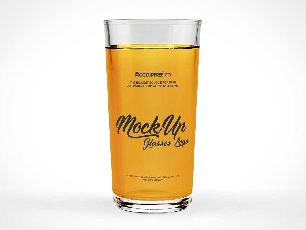Clear Drinking Glass Direct Side View PSD Mockup