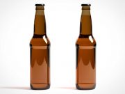 Brown Glass Beer Bottle & Brand Labels PSD Mockup