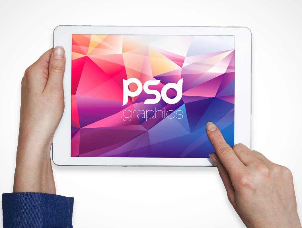 Female Hands Using iPad Tablet Landscape Orientation PSD Mockup