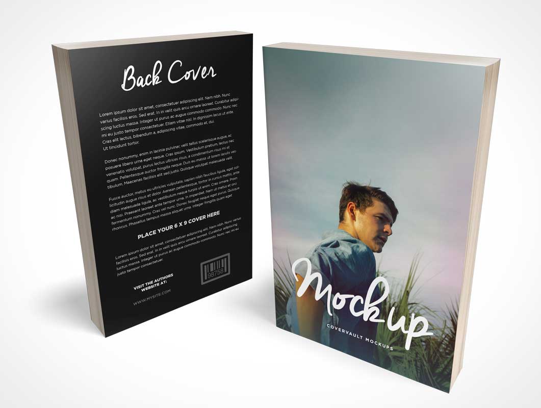 Paperback Book 6 x 9 C-Format Front & Back Covers PSD Mockup