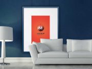 Picture Frame Living Room Couch & Lamp Scene PSD Mockup