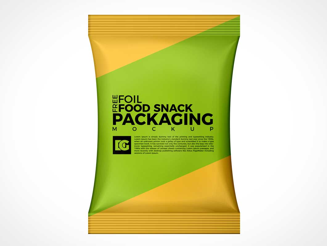 Foil Snack Food Pouch Packaging Front Label PSD Mockup - PSD Mockups