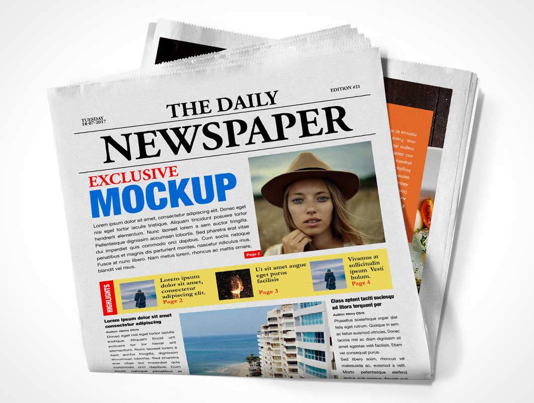 Folded Newspaper Front & Back Cover PSD Mockup