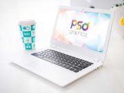 Laptop Workspace & Morning Coffee Cup PSD Mockup