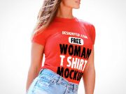 Woman's Round Neck T-Shirt Front PSD Mockup