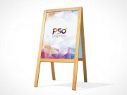 A-Frame Wooden Display Shop Sign PSD Mockup