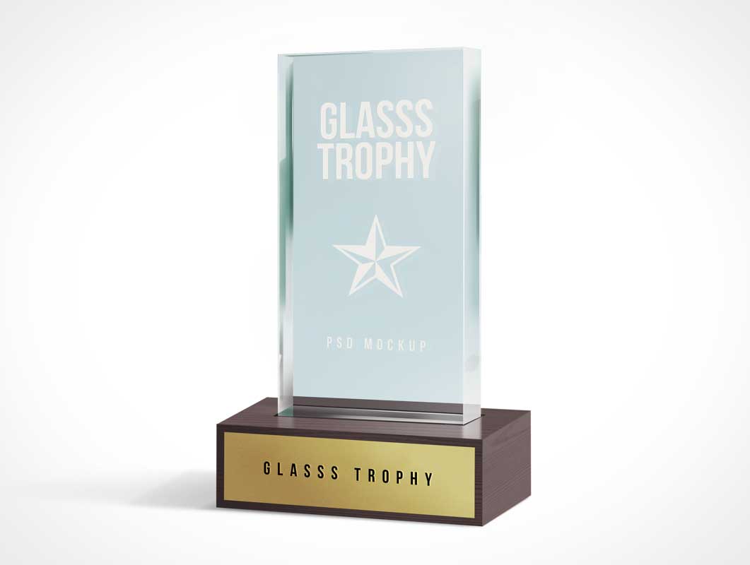 Glass Trophy Achievement Plaque PSD Mockup