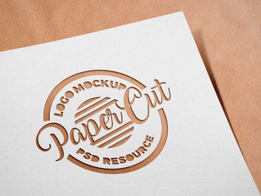 Paper Sheet Cutout Effect Over Recycled Cardboard PSD Mockup