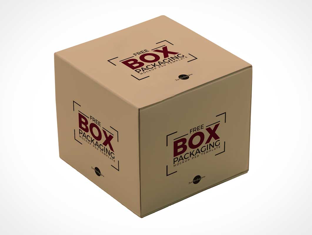 Square Corrugated Cardboard Shipping Box PSD Mockup