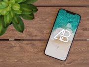 iPhone 8 Smartphone Face Up on Table PSD Mockups
