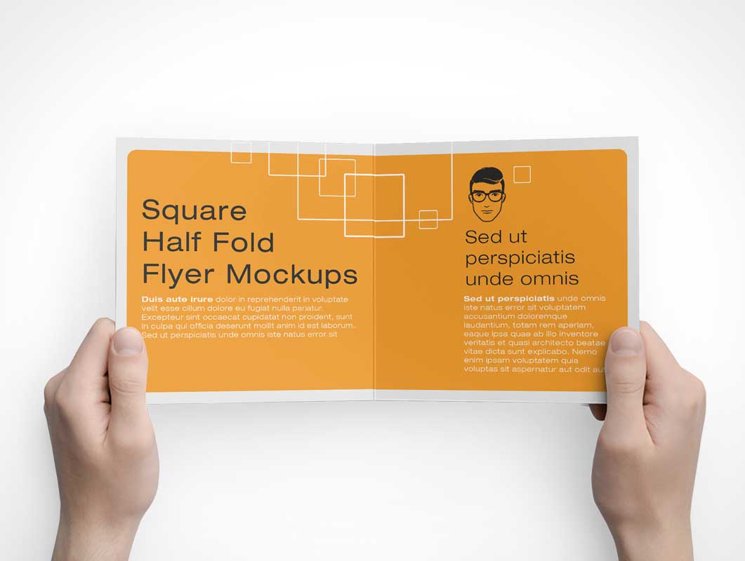6 Square Bi-Fold Brochure Front, Back & Inside Panels PSD Mockup