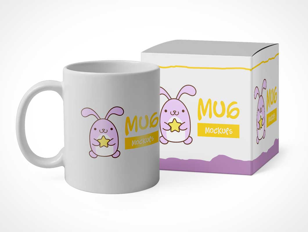 Ceramic Mug & Box Packaging PSD Mockup