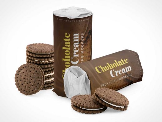 Chocolate Cream Cookies Tube Packaging PSD Mockup