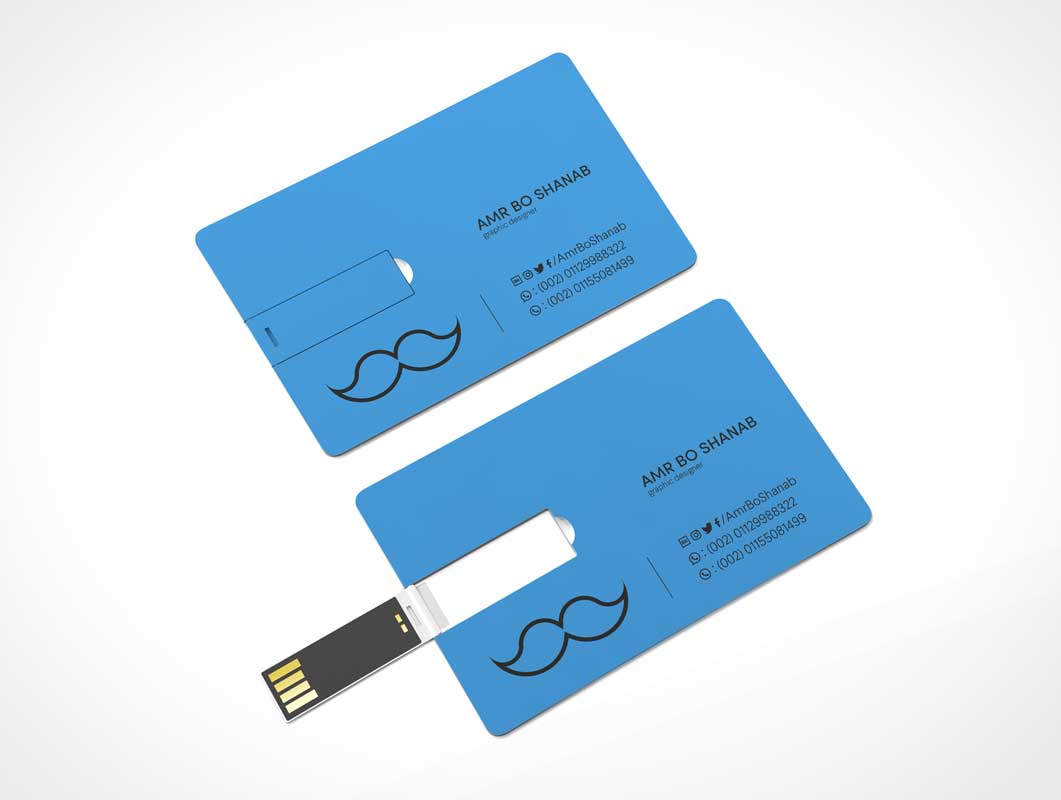 Company Business Card & Embedded USB Drive PSD Mockup