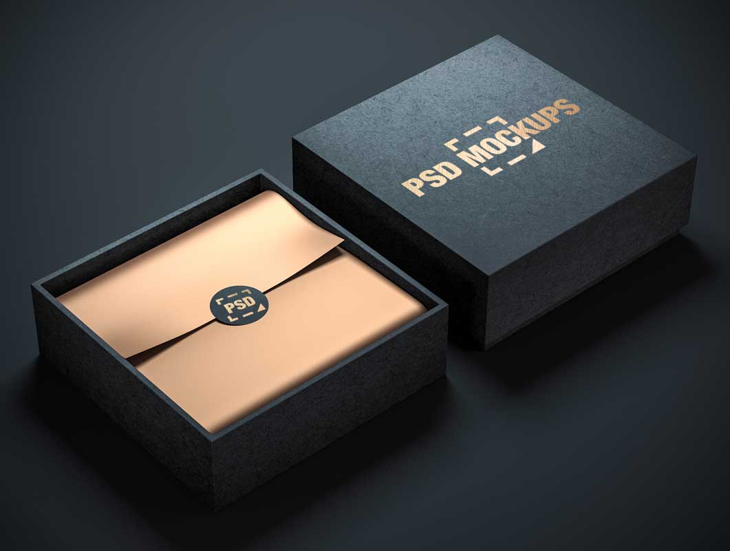 Fabricated Square Jewelry Box Interior & Top Cover PSD Mockup