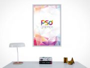 Home Office Framed Wall Poster & Desk PSD Mockup